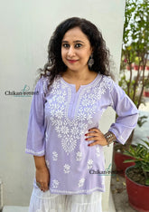 Tanisha Rayon Short Chikankari Kurti - Light Purple